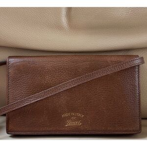 Authentic Gucci Swing Brown Leather Crossbody Flap Wallet Bag